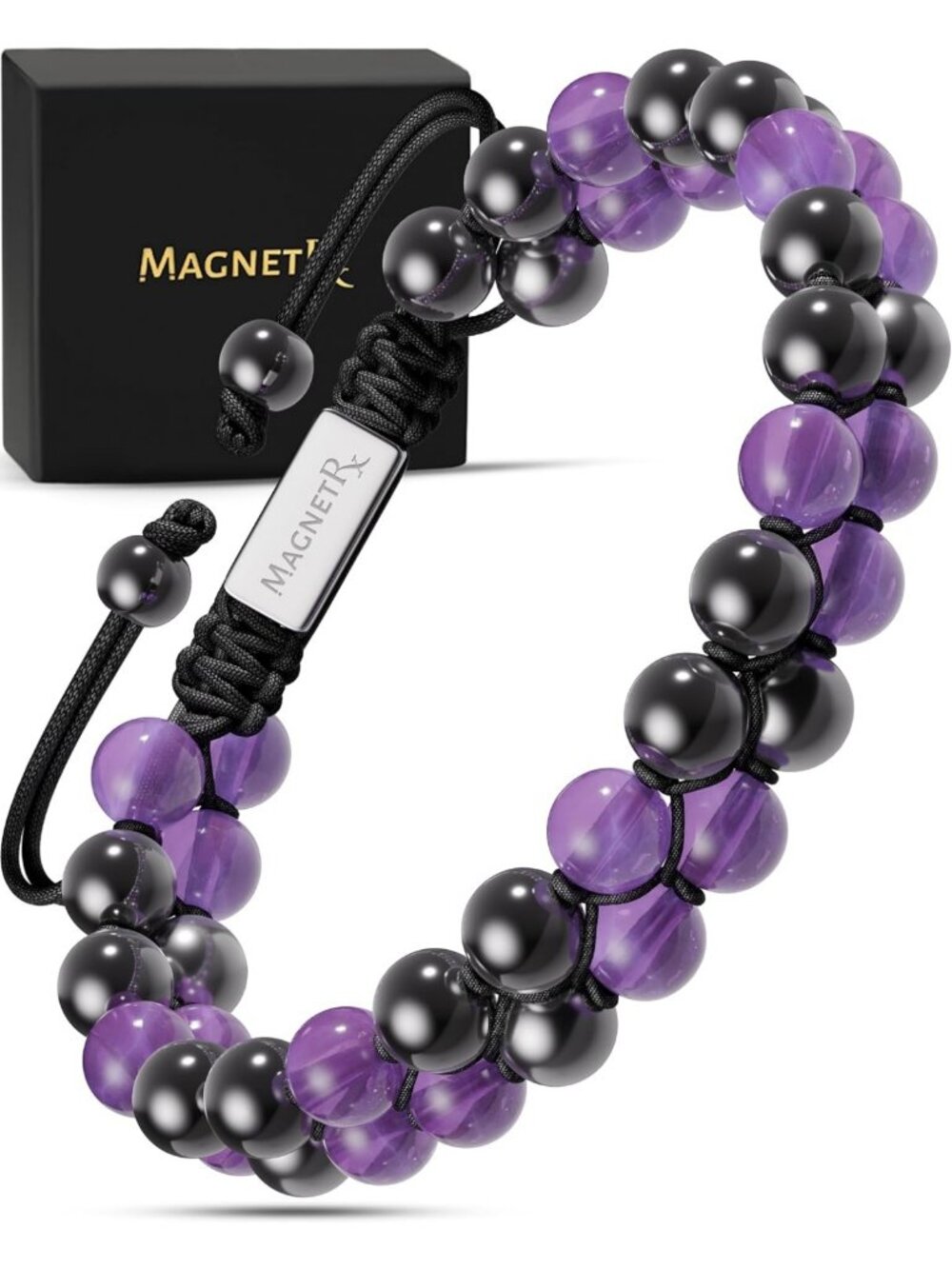 Hematite & Amethyst Gemstone Beaded Bracelet for Women - Stylish & Healing